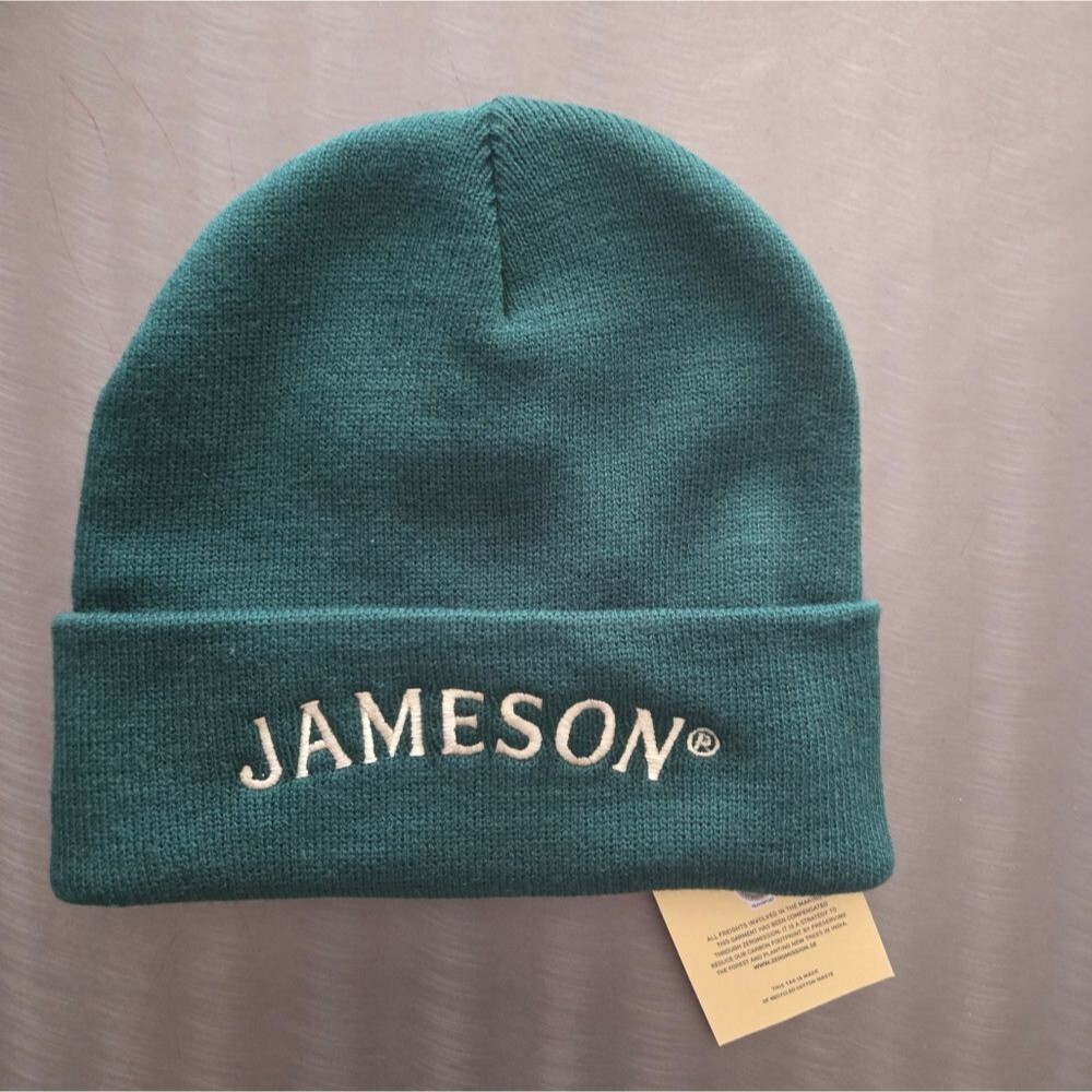 Jameson Irish Whiskey Green Embroidered Logo Knit Beanie NWT
